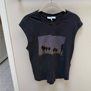 Frame Denim Charcoal Sleeveless Palm Tree Tee